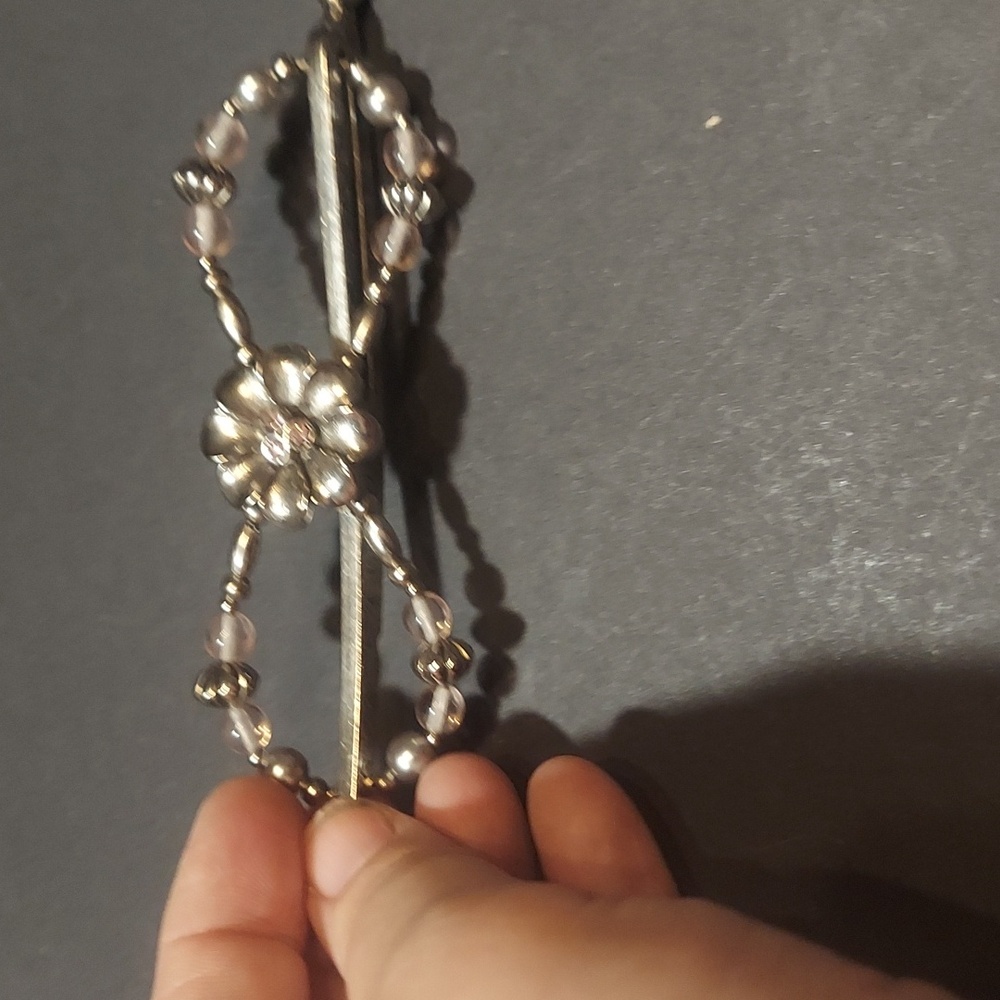 Elegant Silver and Light Pibk Lilla Rose Hair Clip. Large